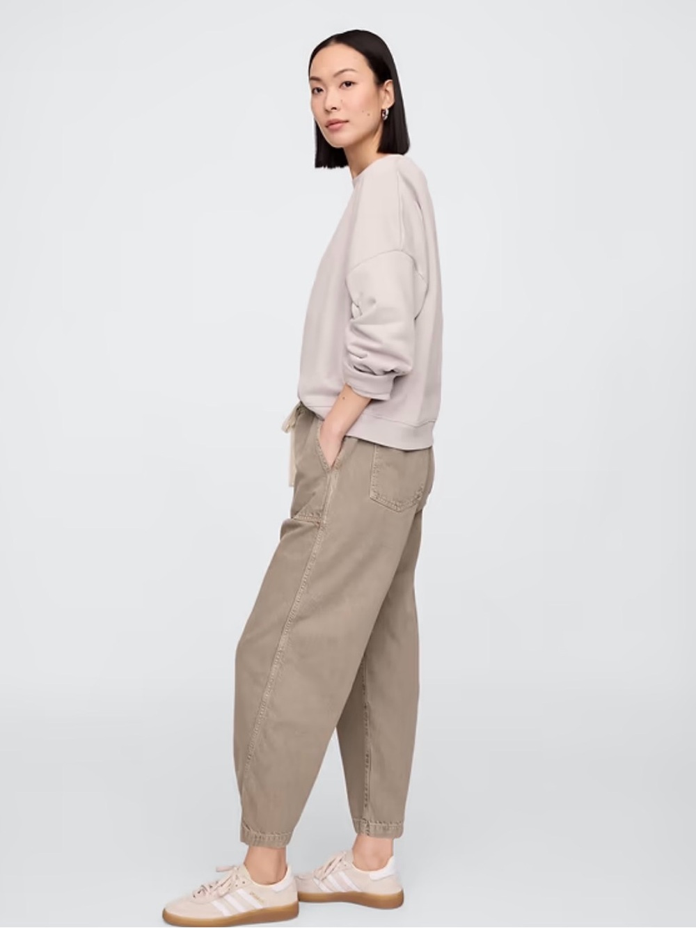 GAP Women’s Pull On Barrel Jeans in Taupe - Picture 2 of 5